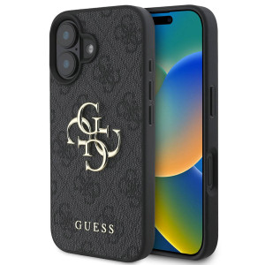 Guess 4G Metal Logo Backcover voor de Apple iPhone 16 - Zwart