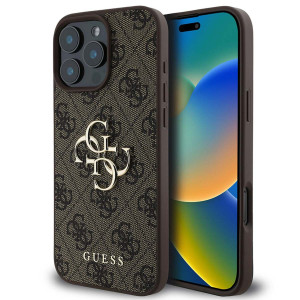 Guess 4G Metal Logo Backcover voor de Apple iPhone 16 Pro - Bruin