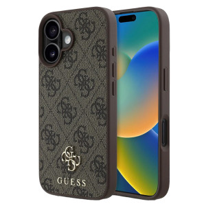 Guess 4G Metal Logo Backcover MagSafe voor de Apple iPhone 16 - Bruin