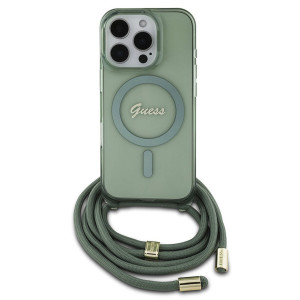 Guess MagSafe IML Backcover met crossbody cord voor de Apple iPhone 16 Pro - Groen