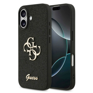 Guess 4G Metal Logo Glitter Backcover voor de Apple iPhone 17 - Zwart