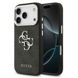 Guess 4G Metal Logo Backcover voor de Apple iPhone 17 Pro - Silver Edge - Black