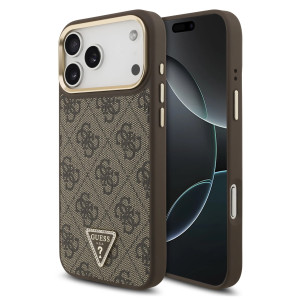 Guess Classic Triangle Logo Leather Backcover met MagSafe voor de Apple iPhone 17 Pro Max - Bruin