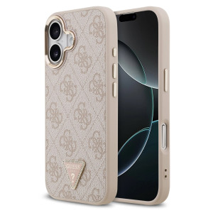 Guess Classic Triangle Logo Leather Backcover met MagSafe voor de Apple iPhone 17 - Roze
