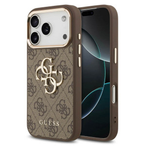 Guess 4G Metal Logo Backcover voor de Apple iPhone 17 Pro - Gold Edge - Brown