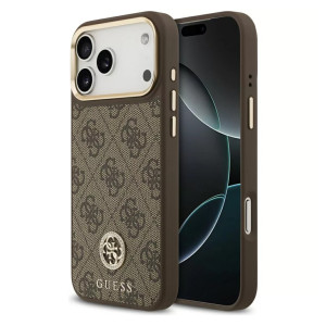 Guess Classic Strass Logo Leather Backcover met MagSafe voor de Apple iPhone 17 Pro Max - Bruin