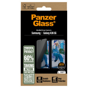 PanzerGlass Privacy Ultra-Wide Fit Anti-Bacterial Screenprotector incl. applicator voor de Samsung Galaxy A36