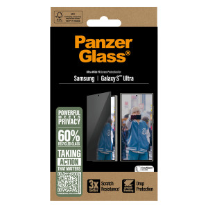 PanzerGlass Privacy Ultra-Wide Fit Anti-Bacterial Screenprotector incl. applicator voor de Samsung Galaxy S25 Ultra