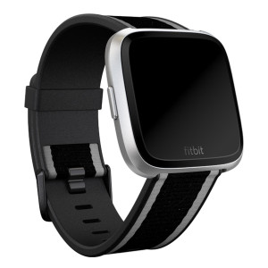 Woven band voor de Fitbit Versa / Versa 2 / Versa Lite - Maat S - Grey / Black