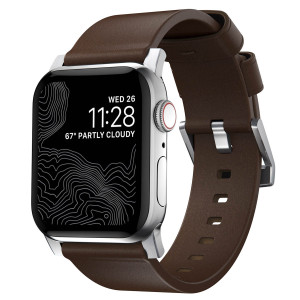 Nomad Modern Band van leder voor de Apple Watch   44/45/46/49 mm - Brown / Silver