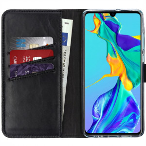 Selencia Echt Leren Bookcase voor de Huawei P30 - Zwart