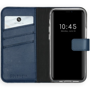 Selencia Echt Leren Bookcase voor de Apple iPhone 12 Mini - Blauw