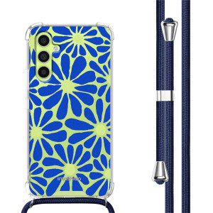 imoshion Design hoesje met koord voor de Samsung Galaxy A34 (5G) - Cobalt Blue Flowers Connect