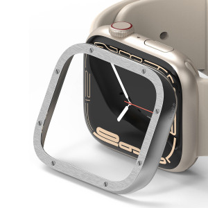 Ringke Bezel Styling voor de Apple Watch 7 / 8 / 9 - 45 mm - Hairline Bolts Silver