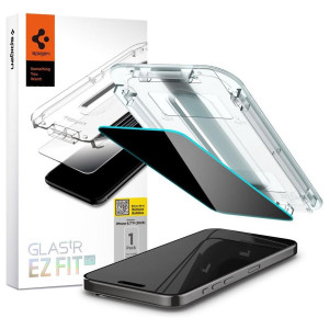 Spigen EZ Fit GLAS.tR met installatietray - Privacy Glass - 1 pack voor de Apple iPhone 15 Pro Max