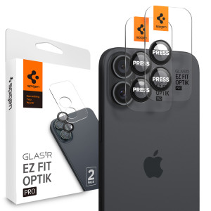 Spigen Optik Pro EZ Fit Lens Protector - Cameralens bescherming (2-pack) voor de Apple iPhone 17 / 16 / 16 Plus - Black