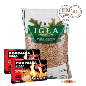PELLET DRZEWNY IGŁA PREMIUM 6MM worek 15kg + podpałka 2 op