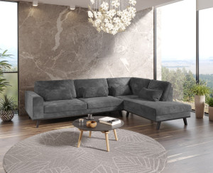 Copenhagen 25a Hjørnesofa - Sort Ramme - Koksgrå Velur (Monolith 92)