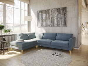 Kragerø A3 Sofa Med Sjeselong - Sjøblå