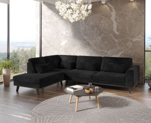 Copenhagen A25 Hjørnesofa - Sort Ramme - Sort Velur (Velvet 13)