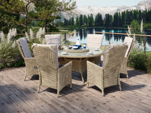 Comfort Rund Spisegruppe 150 Cm Med 6 Holiday-Reclinere Naturmix