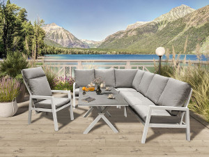 Jamaica Hjørnesofa 2c3/3c2 I M/spisebord Og 1 Reclinerstol, I Hvit Aluminium