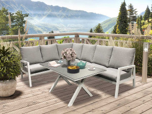 Jamaica Hjørnesofa 2c3/3c2 M/spisebord 140x80 Cm I Hvit Aluminium