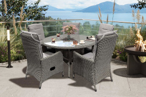 Comfort Rund Spisegruppe 120 Cm Med 5 Holiday-Reclinere I Gråmix