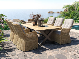 Villa - Spisegruppe 220 Cm Og 6 Living-Stoler I Naturmix