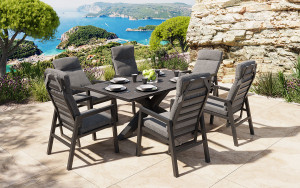 Jamaica Spisegruppe M/bord 180 Cm Og 6 Reclinerstoler I Antrasitt