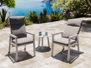 Jamaica Kaffesett Med 2 Recliner Stoler Og Bord 55 Cm I Hvit Aluminium