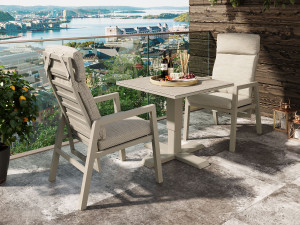 Jamaica Balkongsett Med 2 Reclinerstoler Med Hev/senk Bord 80x80 Cm I Khaki Aluminium