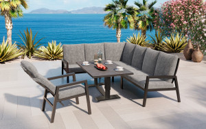 Jamaica Hjørnesofa 2c3/3c2 Med Hev/senk Bord 140x80 Og 1 Jamaica Reclinerstol I Antrasitt Aluminium