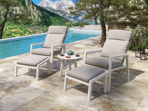Jamaica Kaffesett Med 2 Loungestoler M/pall Og Bord 55 Cm I Hvit Aluminium