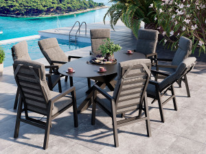 Jamaica Oval - Stor Spisegruppe 220 Cm Med 8 Reclinere I Antrasitt Aluminium