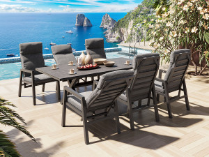 Jamaica Spisegruppe M/bord 210 Cm Og 6 Reclinerstoler I Antrasitt Aluminium