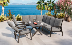 Jamaica Hjørnesofa 2c3/3c2 M/spisebord Og 2 Reclinerstoler, I Antrasitt Aluminium