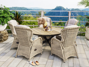 Karibia Spisegruppe Natur Ø150 Med 5 Reclinerstoler I Naturmix