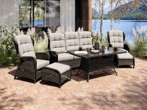 Karibia - Spisegruppe Med Treseter Sofa, Reclinere Og Bord I Chocolate