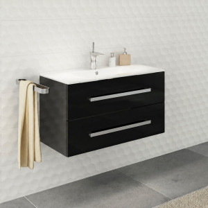 Linda Lux D80 Servantskap Med Vask 80 Cm - Sort Høyglans