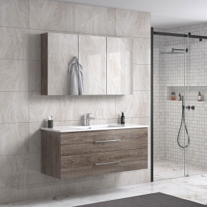 Lindadesign 120 Cm Grå Alm Baderomsmøbel Single M/speilskap