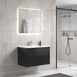 Noradesign 80 Cm Baderomsmøbel M/hvit Servant Og Rektangulært Speil