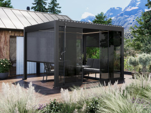Bella Pergola - 3x4m Antrasitt - Med Skyvedører (4m) Og Mørkgrå Screen (3m)