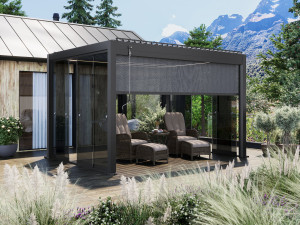 Bella Pergola - 3x4m Antrasitt - Med Skyvedører (3m) Og Mørkgrå Screen (4m)