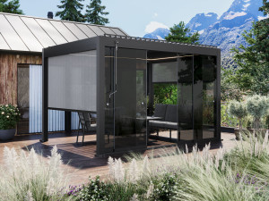 Bella Pergola - 3x4m Antrasitt - Med Skyvedører (4m) Og Lysgrå Screen (3m)