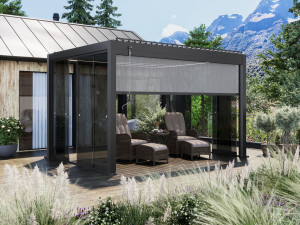 Bella Pergola - 3x4m Antrasitt - Med Skyvedører (3m) Og Lysgrå Screen (4m)
