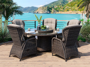Karibia Rund Spisegruppe 150 Cm M/5 Reclinere I Chocolate