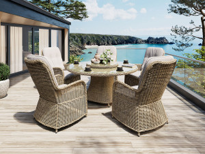 Living Rund Spisegruppe 150 Cm M/5 Stoler I Naturmix