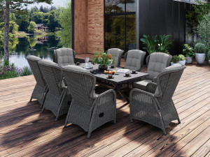Skjærgården Xl Spisegruppe 210 Cm M/8 Reclinere I Gråmix - Bord I Antrasitt Aluminium