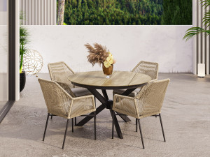 Villa - Rund Spisegruppe 120 Cm Med 4 Trådstoler I Natur